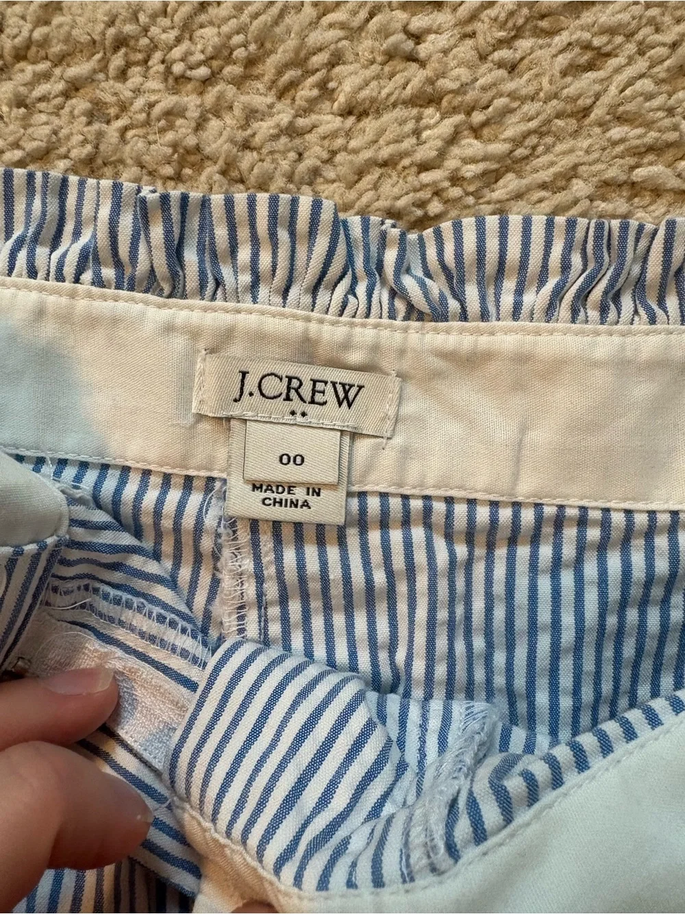J. Crew Blue and White Seersucker High-Waist Shorts